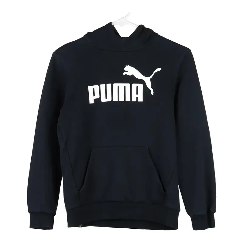 Age 11-12 Puma Spellout Hoodie - Medium Black Cotton Blend