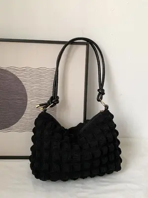 Women's Textured Knot Design Tote Bag, Fashion Plush Underarm Handbag, Casual Quilted Shoulder Purse for Work & Daily Used, U...