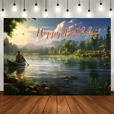 Spring Forest Boating Lake Happy Birthday Backdrop - Aperturee