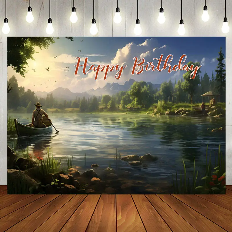 Spring Forest Boating Lake Happy Birthday Backdrop - Aperturee
