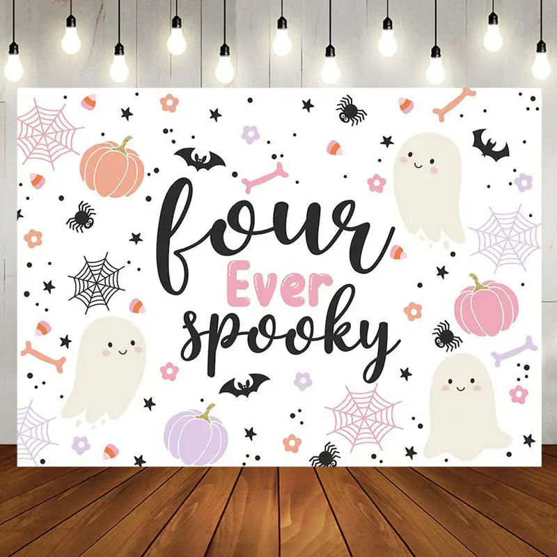 Fourever Spooky Cute Boo Halloween Birthday Backdrop