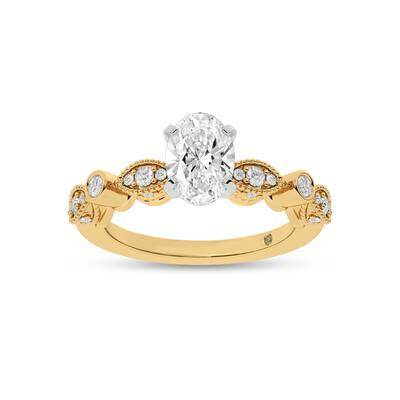 Arcan Vintage Inspired Bezel and Pavé Set Oval Lab Diamond Engagement Ring | 10K Yellow Gold 3 3/8 CT. TW.