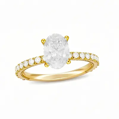 10K Gold 1 to 3.5 CT.T.W. Oval Lab Created Diamond Custom Engagement Ring D Color VVS1 Clarity 3EX IGI Certified