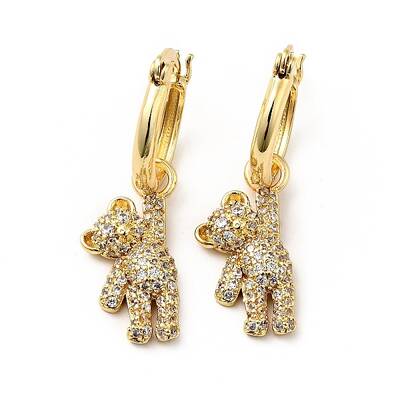 Cubic Zirconia Bear Dangle Hoop Earrings