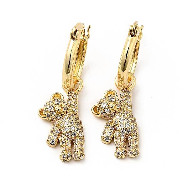 Cubic Zirconia Bear Dangle Hoop Earrings