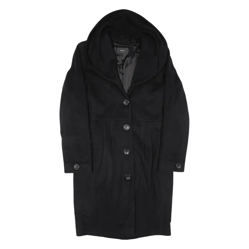 REISS Trench Knit Coat Black Wool Womens XS