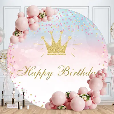 Aperturee Golden Crown Circle Happy Birthday Backdrop For Girl