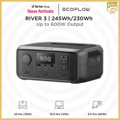 RIVER 3, 230/245Wh, 300W Up to 600W, EF ECOFLOW Solar Generator Portable Power Station LiFePO4 Battery, Up to 600W AC Output,...