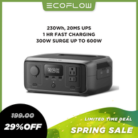 RIVER 3, 230Wh, 300W Up to 600W, EF ECOFLOW Solar Generator Portable Power Station LiFePO4 Battery, Up to 600W AC Output, 1Hr...