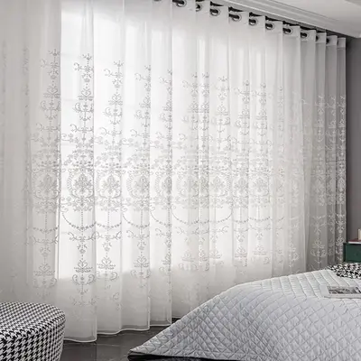 Floral Embroidery Curtain, 1 Count Modern Simple Window Curtain, Window Drapes for Home Living Room Bedroom Balcony Study Roo...