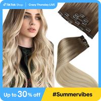 LaaVoo Clip in Hair Extensions Real Human Hair Straight 5 counts Clip in Extensions Summervibes
