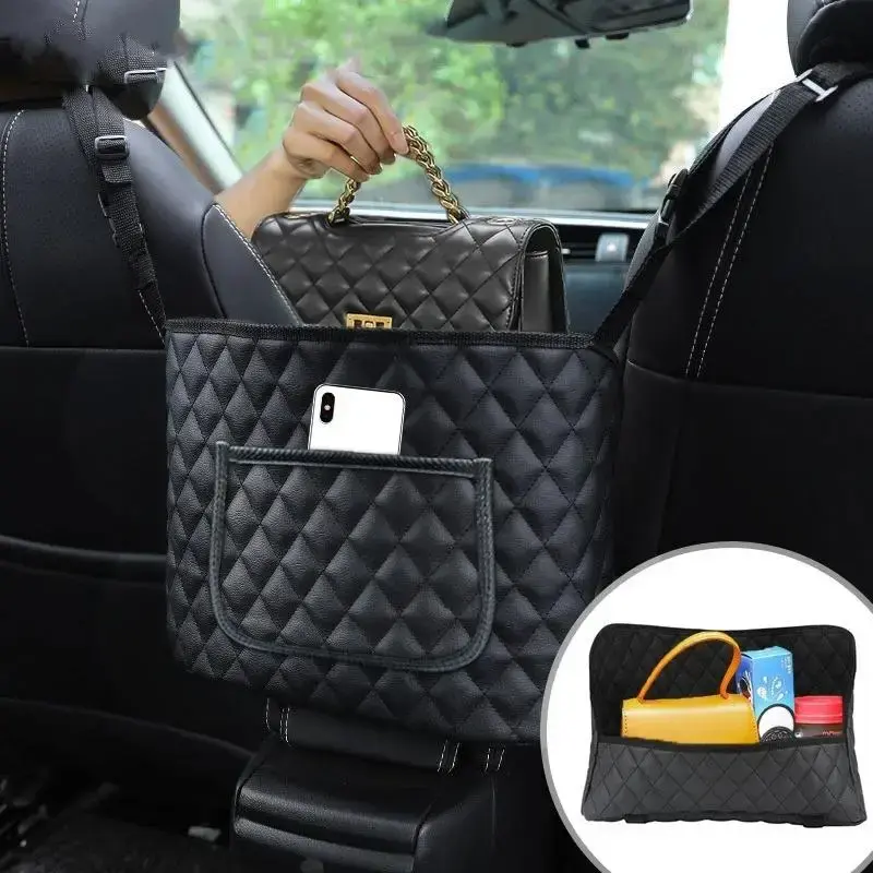 New Car Seat Handbag Holder Luxury Leather Between Seat Back Organizer Bag, 1 Count Large Capacity Bags, Automotive Goods Sto...