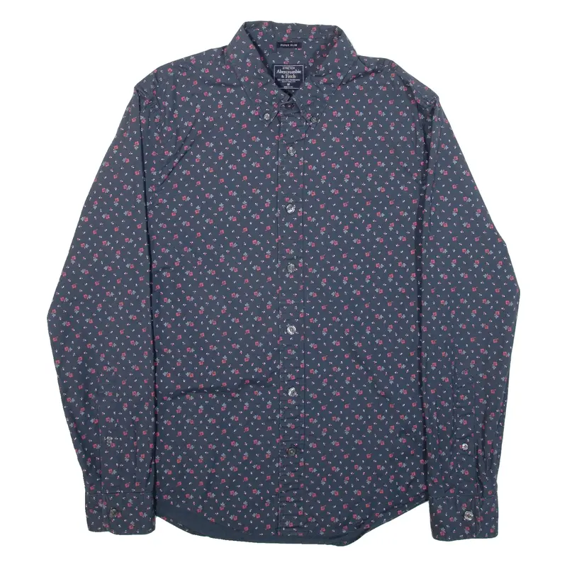 ABERCROMBIE & FITCH Super Slim Fit Mens Shirt Blue Floral Long Sleeve M