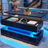 Sikaic 40 Inches Lift Top Coffee Table With 2 Fabric Drawers And LED Light Furniture Living Room Stand Storage