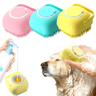 【Black Friday Deal】Gentle Silicone Pet Brush For Dogs And Cats - Massages And Cleans With Built-In Shower Gel Dispenser -...