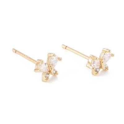 Brass Micro Pave Clear Cubic Zirconia Stud Earrings