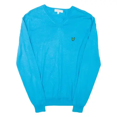 LYLE & SCOTT Womens Jumper Blue V-Neck Tight Knit M