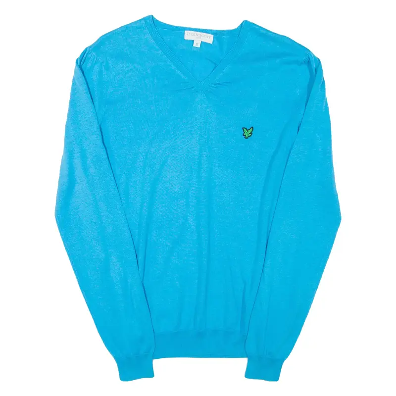 LYLE & SCOTT Womens Jumper Blue V-Neck Tight Knit M