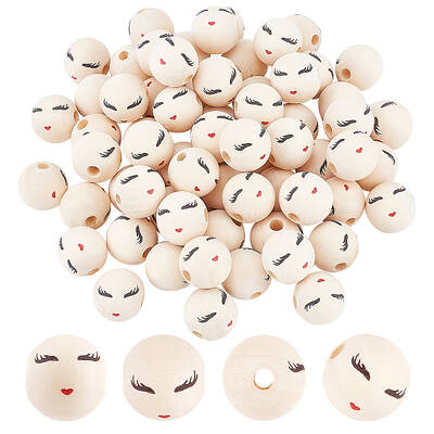 Printed Natural Wood European Beads