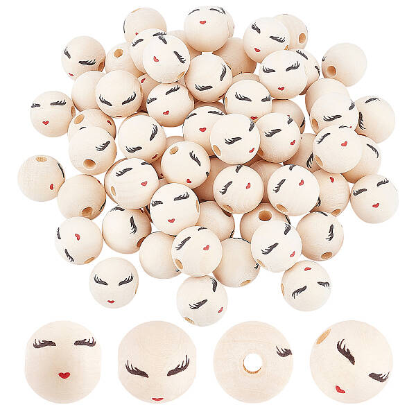 Printed Natural Wood European Beads