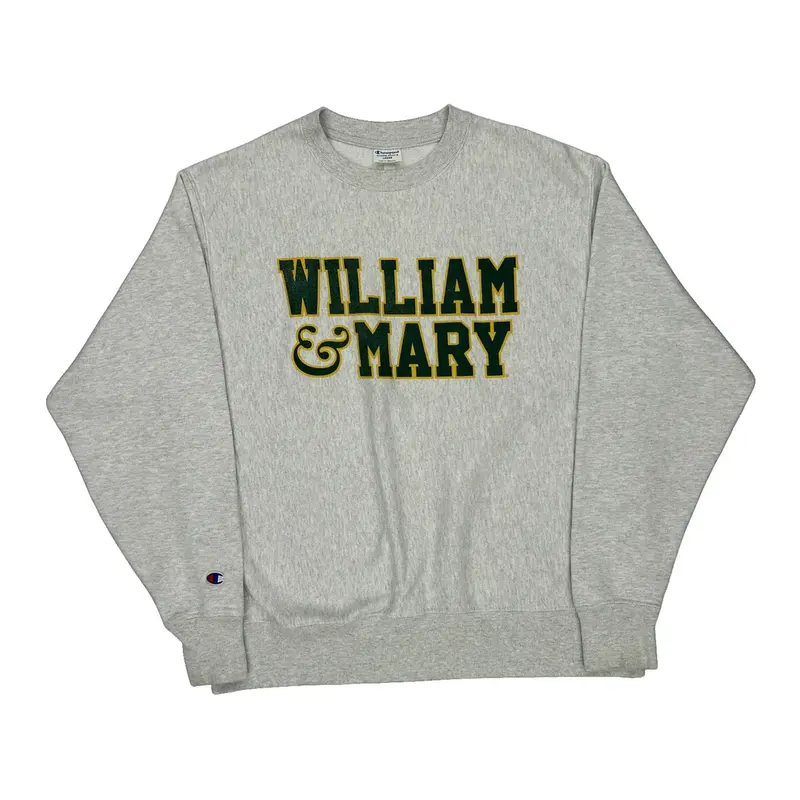 William & Mary Champion College Sweatshirt - Large Grey Cotton Blend