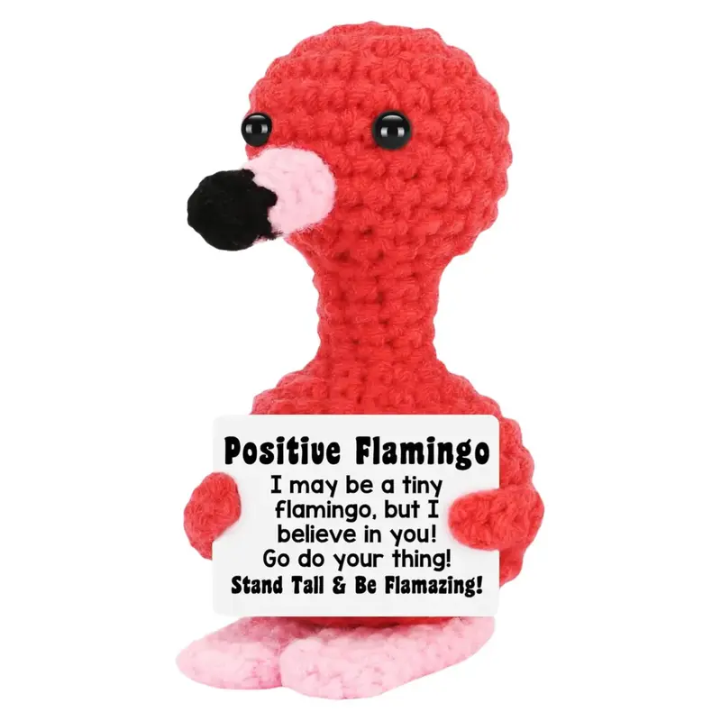 Mini Positive Crochet Flamingo, Cute Handmade Emotional Support Flamingo with Positive Card, Decoration and Encouragement Gif...