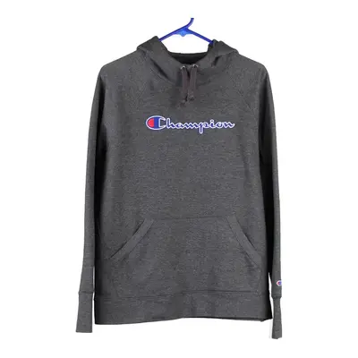 Champion Spellout Hoodie - Large Grey Cotton