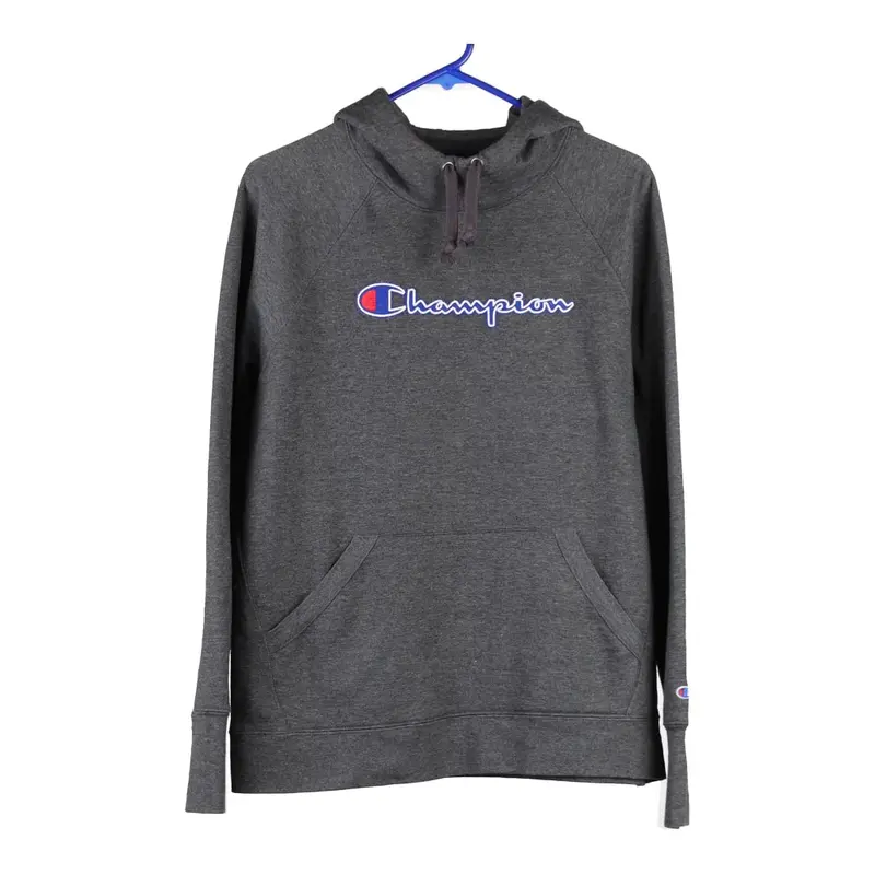 Champion Spellout Hoodie - Large Grey Cotton