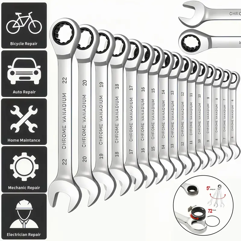 12mm 72-tooth Ratchet Wrench, Durable Metallic Manual Tool, Suitable for Car, Bicycle, Motorcycle, Home Equipment Repair