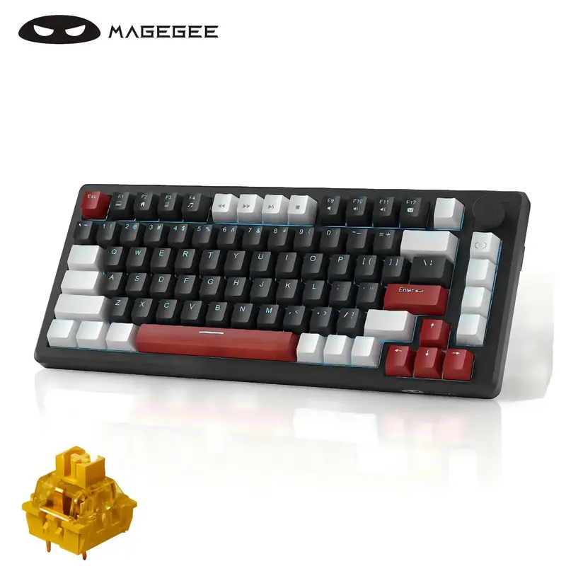 75% Mechanical Gaming Keyboard for Gaming PC, 1 Count Portable 18 Lighting Modes Mechanical Keyboard, Compact Blue Backlit W...