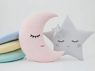 Pale Pink Crescent Moon Pillow with Crown or Star