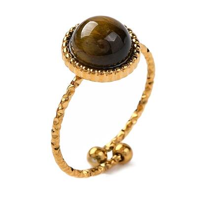Round Natural Tiger Eye Finger Rings