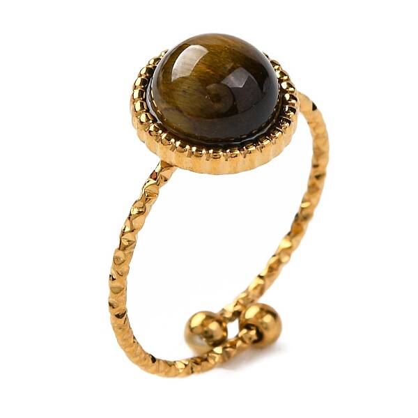 Round Natural Tiger Eye Finger Rings
