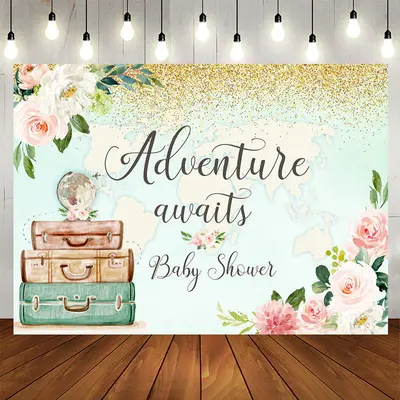 Aperturee Adventure Awaits Floral Map Baby Shower Backdrop