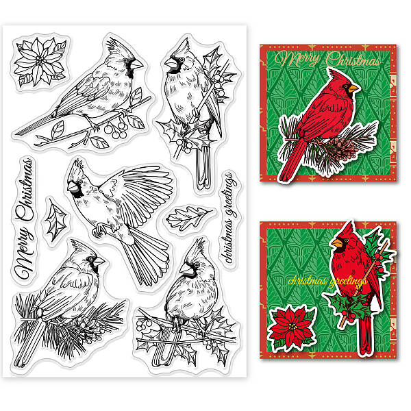 GLOBLELAND Christmas Clear Stamps Cardinal Bird Holly Silicone Clear Stamp Seals for Cards Making DIY Scrapbooking Photo Jour...