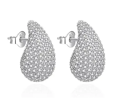 Agato Dazzling Earrings IN Silver with Zirconia Tear Drop AGT-E147PW