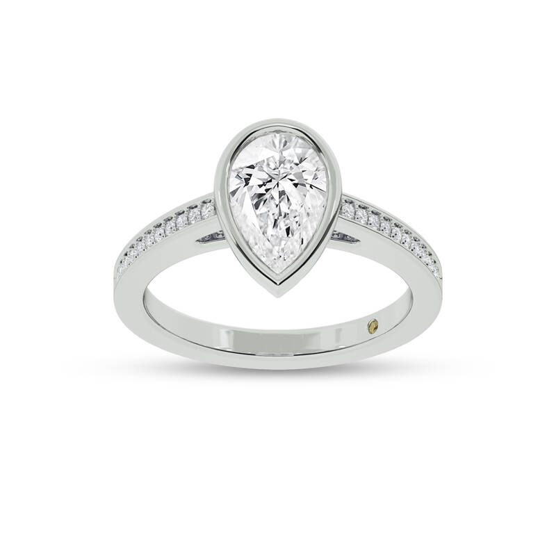 Lyra Pavé Set Half Coverage Bezel Pear Shape Lab Grown Diamond Engagement Ring | 10K White Gold 3 2/3 CT. TW.