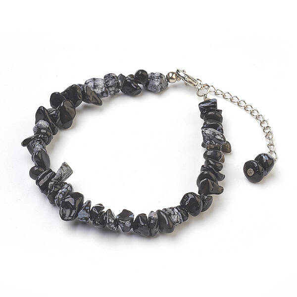 Natural Snowflake Obsidian Chip Beads Anklets