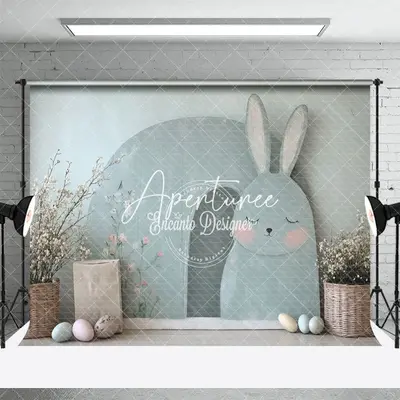Aperturee Green Painted Bunny Wall Basket Floral Backdrop, 3X2FT(1MX0.6M), 14 USD, easter backdrops, ENHD3J55-M