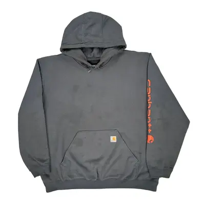 Loose Fit Carhartt Spellout Hoodie - 2XL Grey Cotton Blend