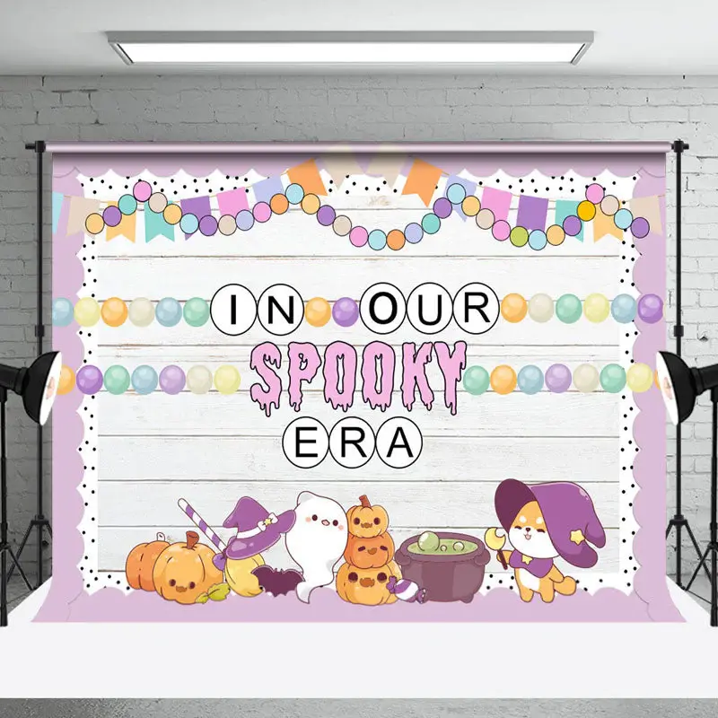 Aperturee Purple In Our Spooky Era Wooden Halloween Backdrop - Aperturee