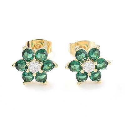Brass Micro Pave Cubic Zirconia Stud Earrings