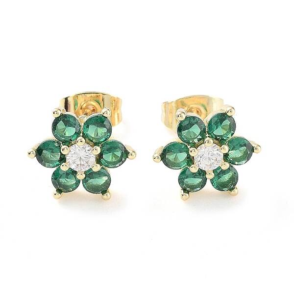 Brass Micro Pave Cubic Zirconia Stud Earrings