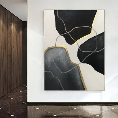 Oversize Wall Art Abstract Paintings On Canvas Black And White Oil Painting Gray Wall Art Minimalist Art Large Wall Home Deco...