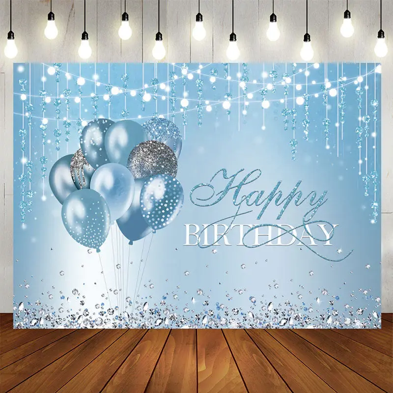 Aperturee Blue Balloons Diamonds Lights Birthday Backdrop