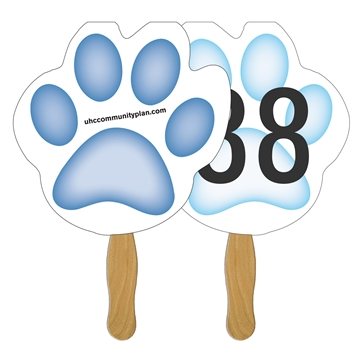 100 Custom Paw Auction Sandwiched Hand Fan Full Color - Birch Wood
