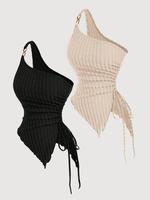 Women's Solid Ruched Asymmetrical Hem Tank Top, Elegant One Shoulder Drawstring Side Top for Daily Wear, Ladies Clothes for A...
