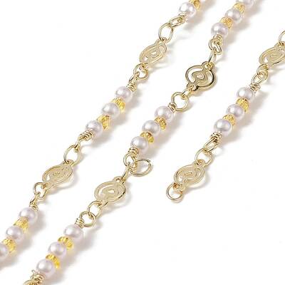 Rack Plating Golden Brass Flat Round with Heart Link Chains