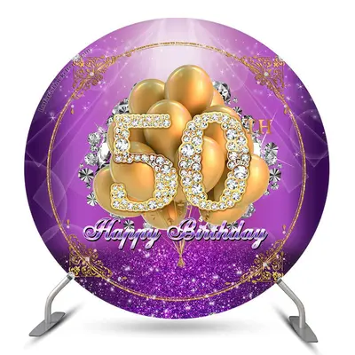 Aperturee Gold Diamond Balloon 50Th Birthday Round Backdrop | Birthday Backdrop Ideas | Round Backdrop For Birthday Party | C...