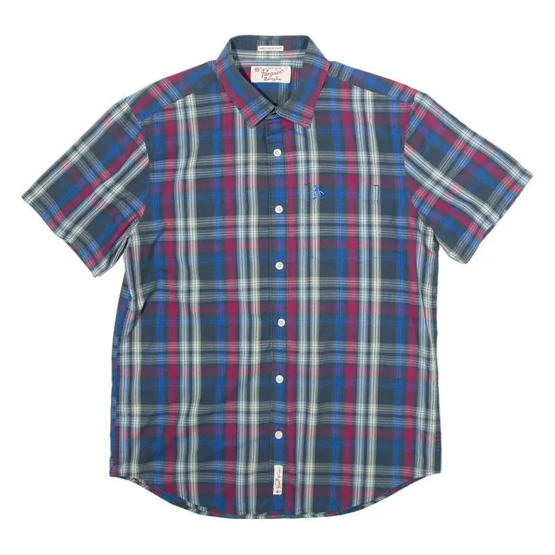 PENGUIN BY MUNSINGWEAR Heritage Slim Wear Mens Shirt Blue Check M